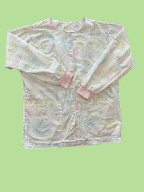 VTG 90s whimsical Tinkerbell made USA scrub cartoon Kidcore scrub jacket M